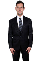 "Mens Stacy Adams Suit - Stacy Adams Suit Men's Glen Plaid Suit - One Button Vested Peak Lapel in Black"