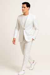 White Linen Suit For Summer - Collarless Blazer and Pants Collarless Lapel - No Lapel Casual!