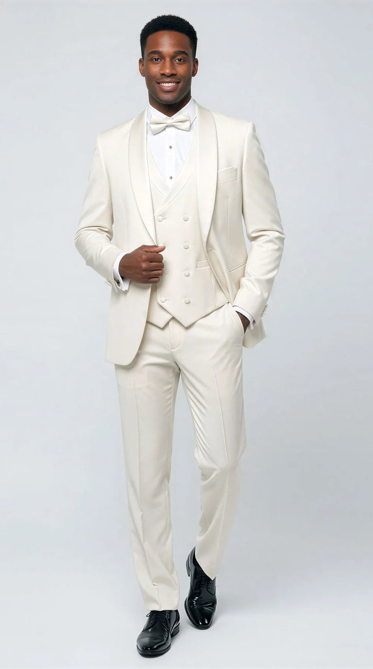 Ivory Modern Shawl Lapel Tuxedo Set – Wedding & Prom