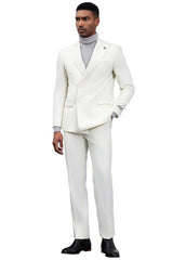Men's Designer Stacy Adams Classic Double Breasted Suit in Ivory