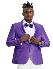 Men's Slim Fit Wedding & Prom Tonal Paisley Tuxedo Jacket in Purple Purple Prom Tuxedos