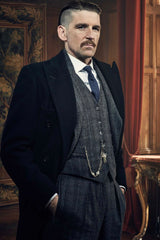 Mens Peaky Blinders Costume Arthur Shelby Vested Suit & Black Overcoat