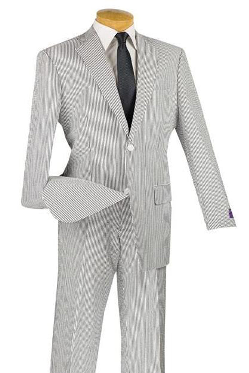 Men's 2 Button Modern Fit Seersucker Suit in Black