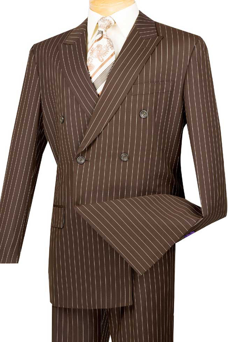 Mens Double Breasted Gangster Bold Pinstripe Suit in Brown 1 DSS-4-Brown-36-Short  - from alligatorwarehouse.com