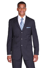 Mens Classic Fit 3 Button 2PC Pinstripe Suit inNavy