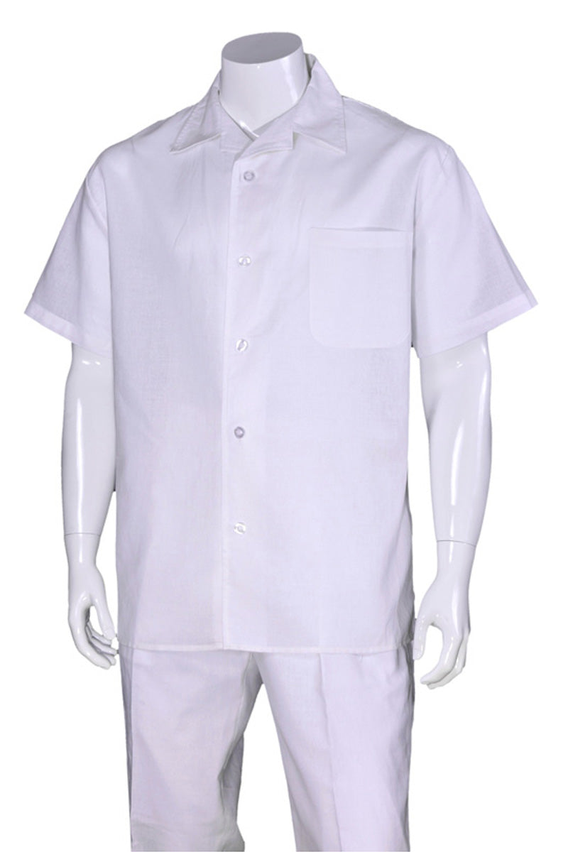 Mens Short Sleeve 100% Linen Casual Leisure Set Walking Suit in White 1 2806L-White-S  - from alligatorwarehouse.com