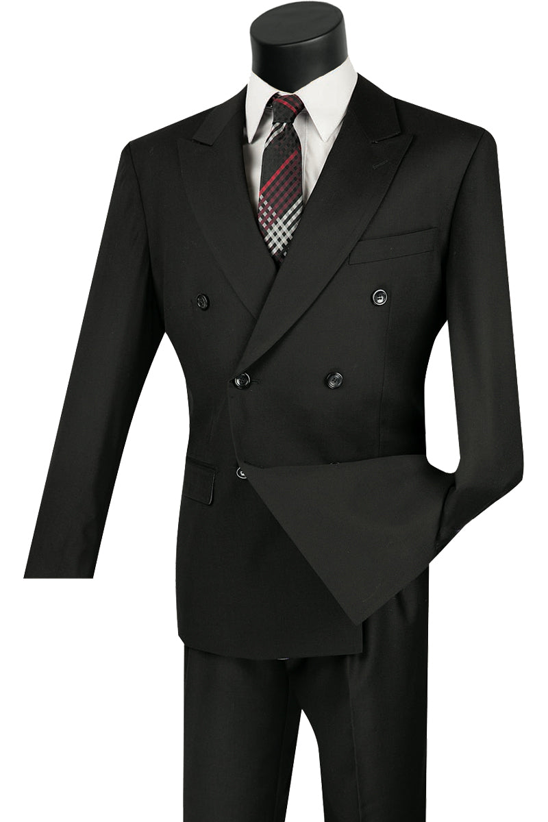 Mens Classic Wool Feel Double Breasted Suit In Black Alligatorwarehouse 