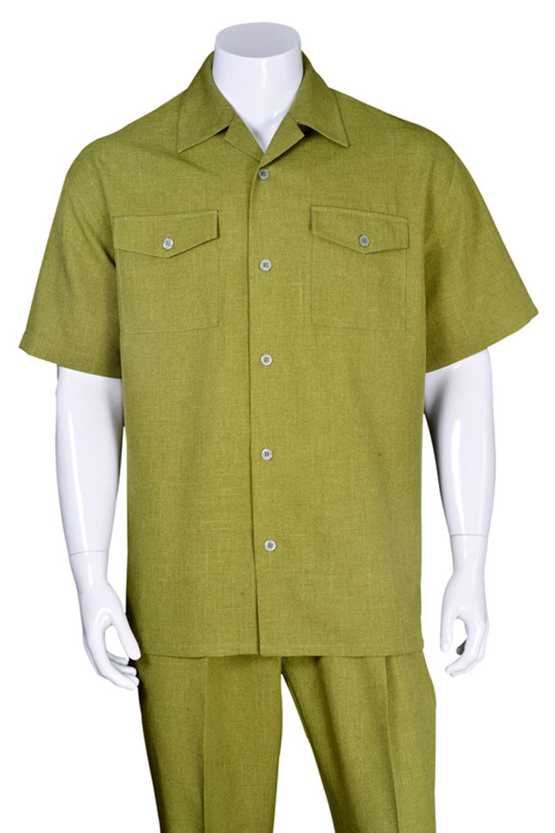 Mens Short Sleeve Patch Pocket Walking Suit in Olive
