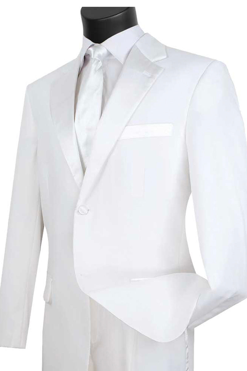 Mens Classic Fit 2 Button Rayon Fabric Tuxedo in White