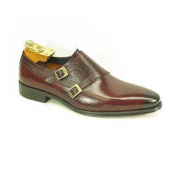 Mens Calfskin Double Buckle Monk Strap Dress Shoe in Cognac