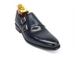 Mens Calfskin Double Buckle Monk Strap Dress Shoe in Cognac