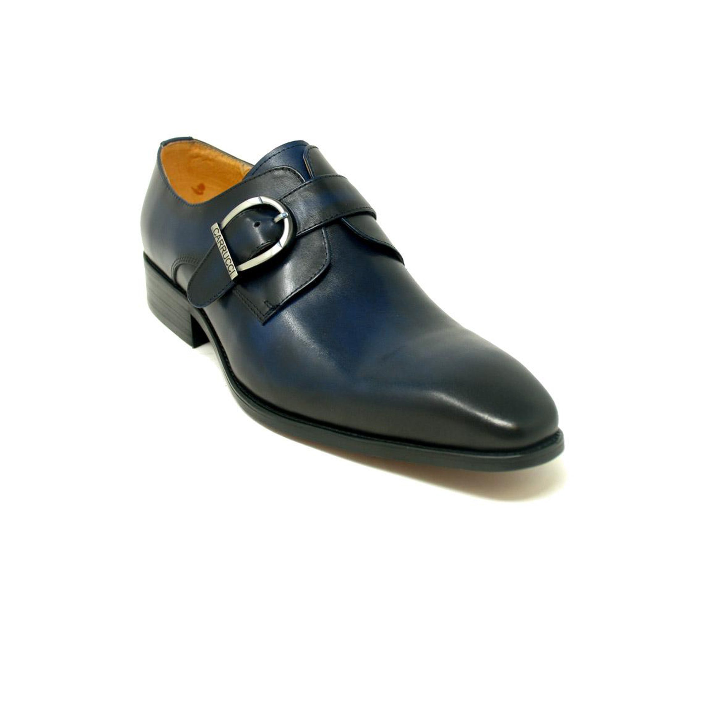 Mens Carrucci Classic Leather Fade Single D-Buckle Monk Strap Dress Shoe in Navy Blue 1   - from alligatorwarehouse.com