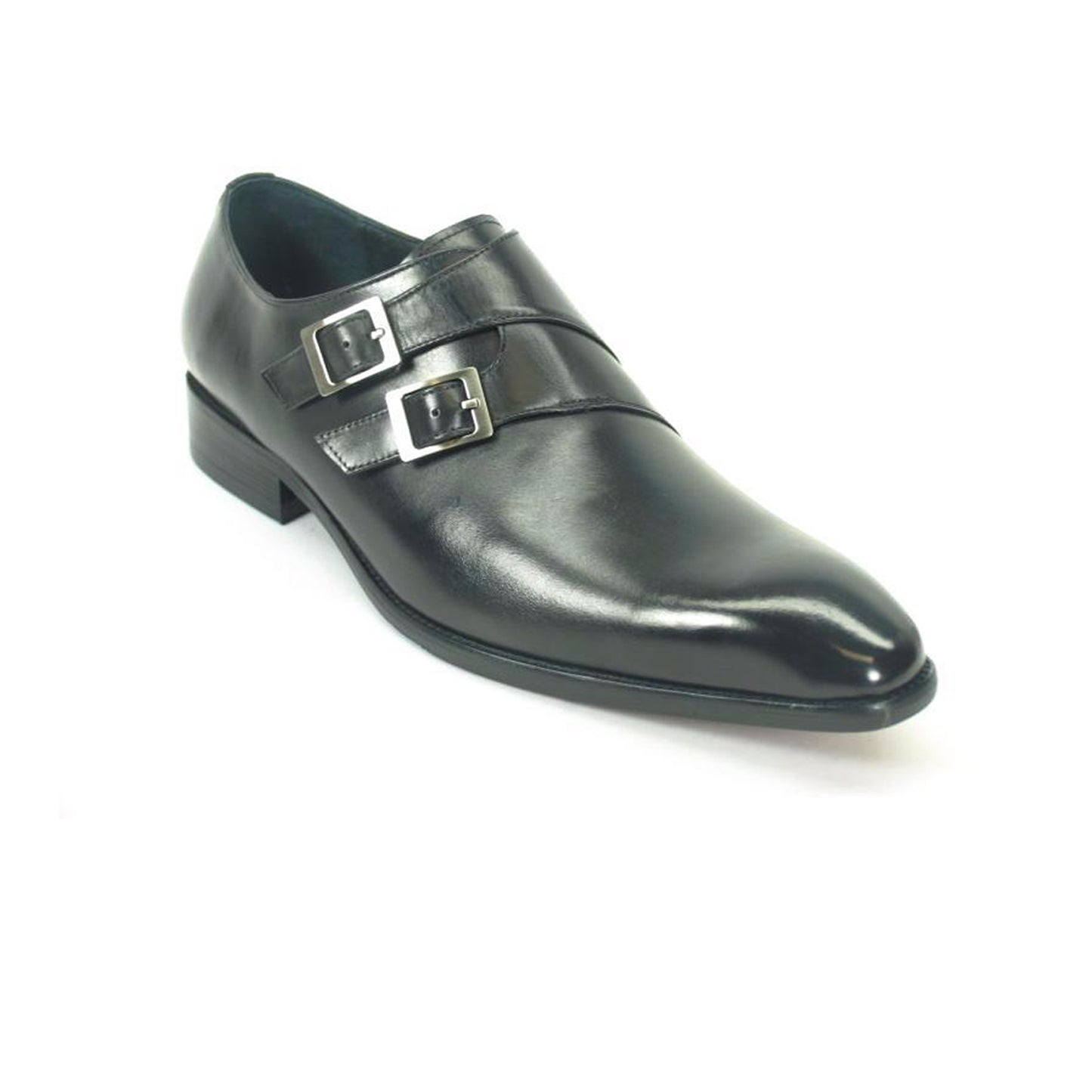 Mens Carrucci Classic Leather Fade Double Buckle Monk Strap Dress Shoe in Navy Blue