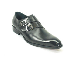 Mens Carrucci Classic Leather Fade Double Buckle Monk Strap Dress Shoe in Navy Blue