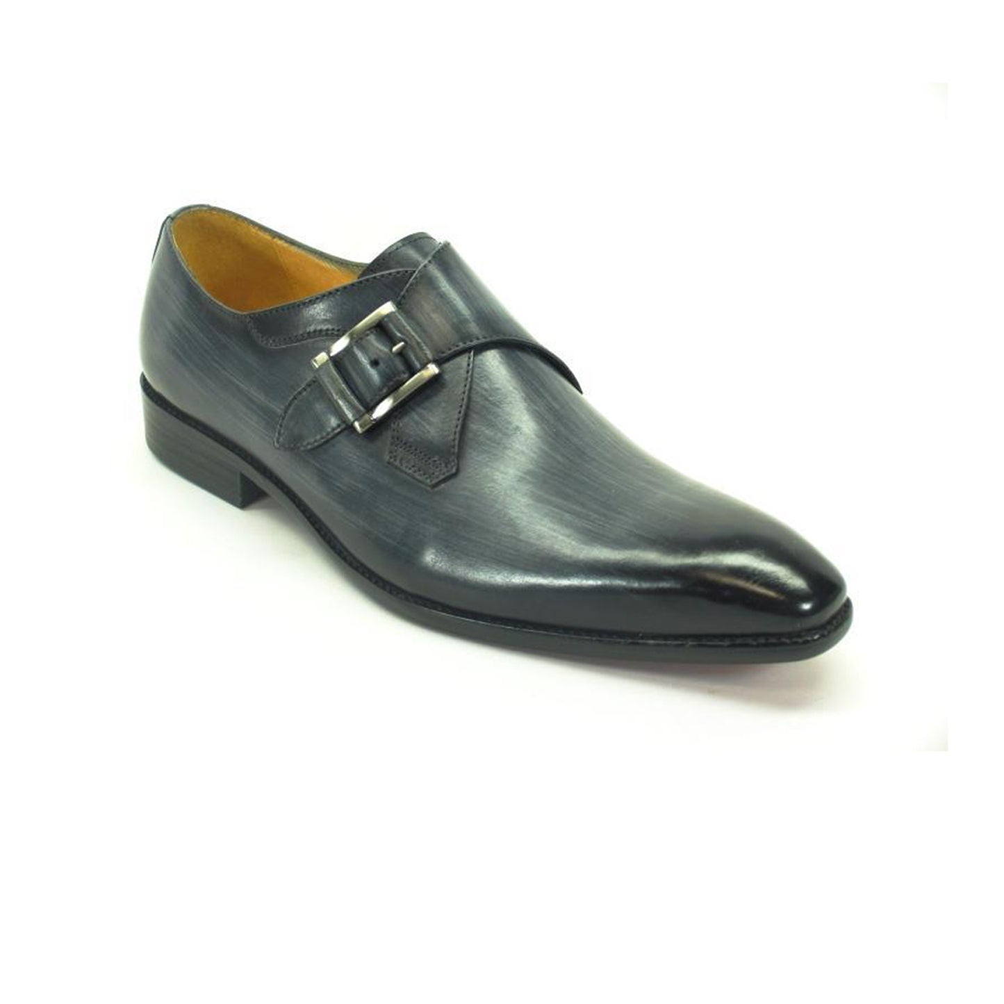 Mens Carrucci Classic Leather Fade Single Buckle Monk Strap Dress Shoe in Black