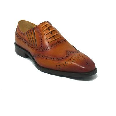 Mens Carrucci Burnished Leather Classic 1920's Wingtip Dress Shoe in Cognac 1   - from alligatorwarehouse.com