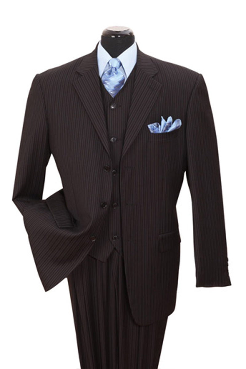 Mens Vested Wide Tonal Stripe Suit in Black