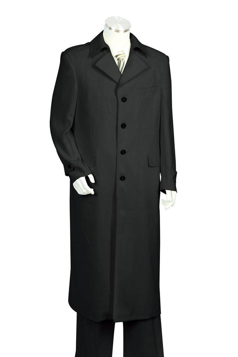 Mens Full Length Maxi Trench Coat Zoot Suit in Black