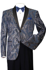 Mens 2 Button Paisley Glitter Tuxedo in Navy