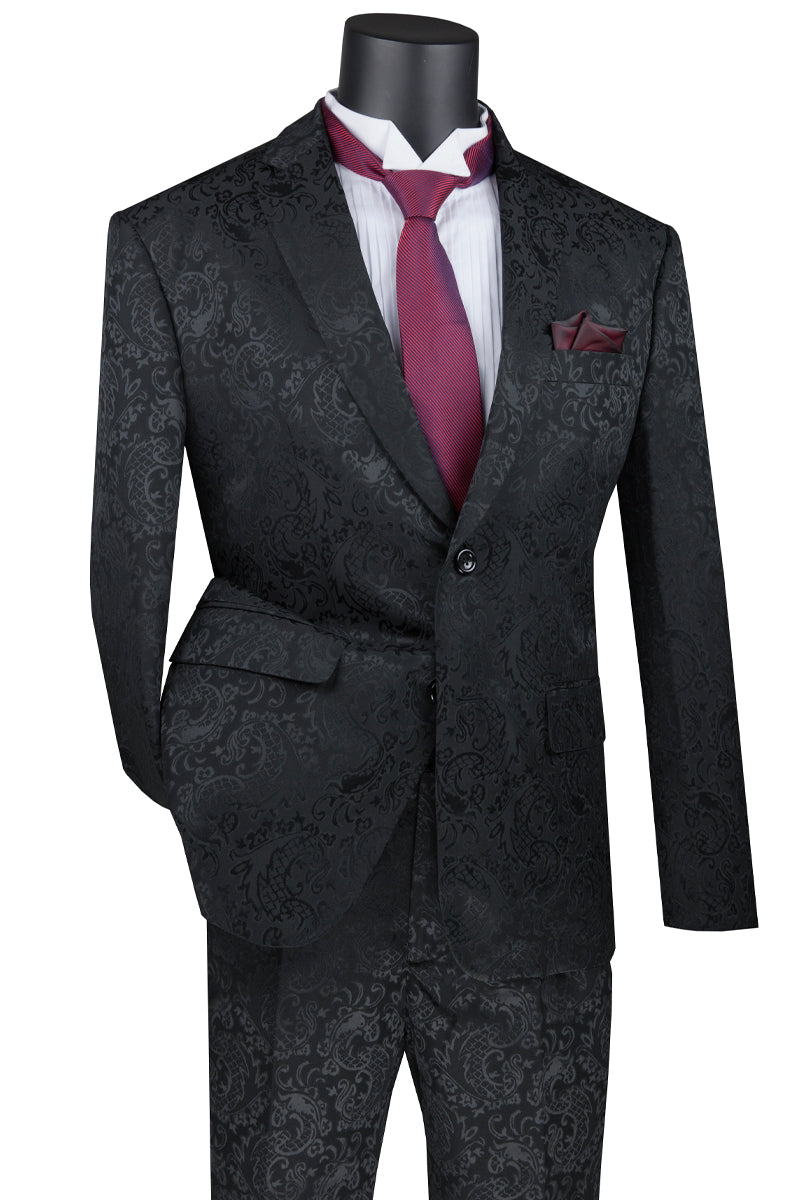 Mens Slim Fit Paisley Prom Suit in Black 1 SO1S2F-1_BLACK_36S  - from alligatorwarehouse.com