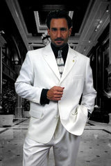 Mens Classic 3 button 2 Piece Suit in White