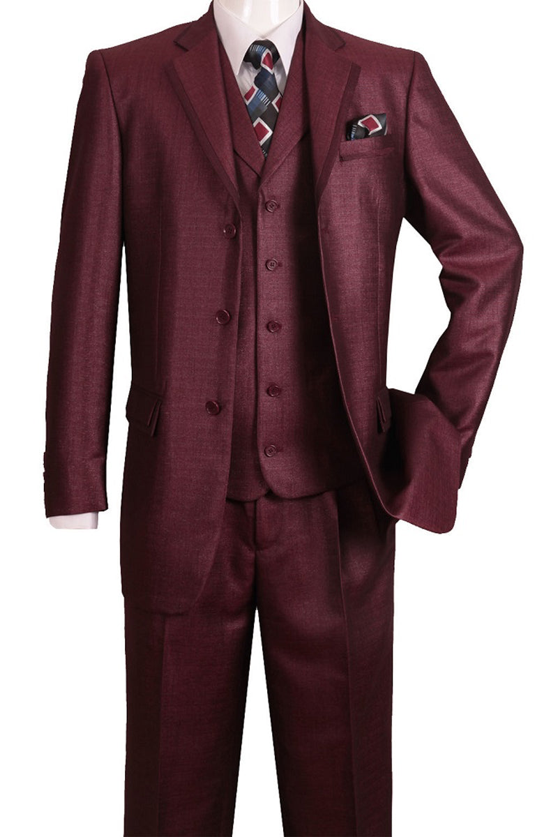 Mens 3 Button Vested Fashion Suit with Lapel Trim in Burgundy 1 5909V -Burgundy-38R  - from alligatorwarehouse.com
