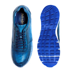 Mens Belvedere Todd Genuine Ostrich Leg Sneaker in Ocean Blue