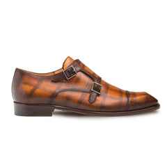 Mens Mezlan Valkyrie Double Monkstrap Plaid Calfskin Dress Shoe in Honey