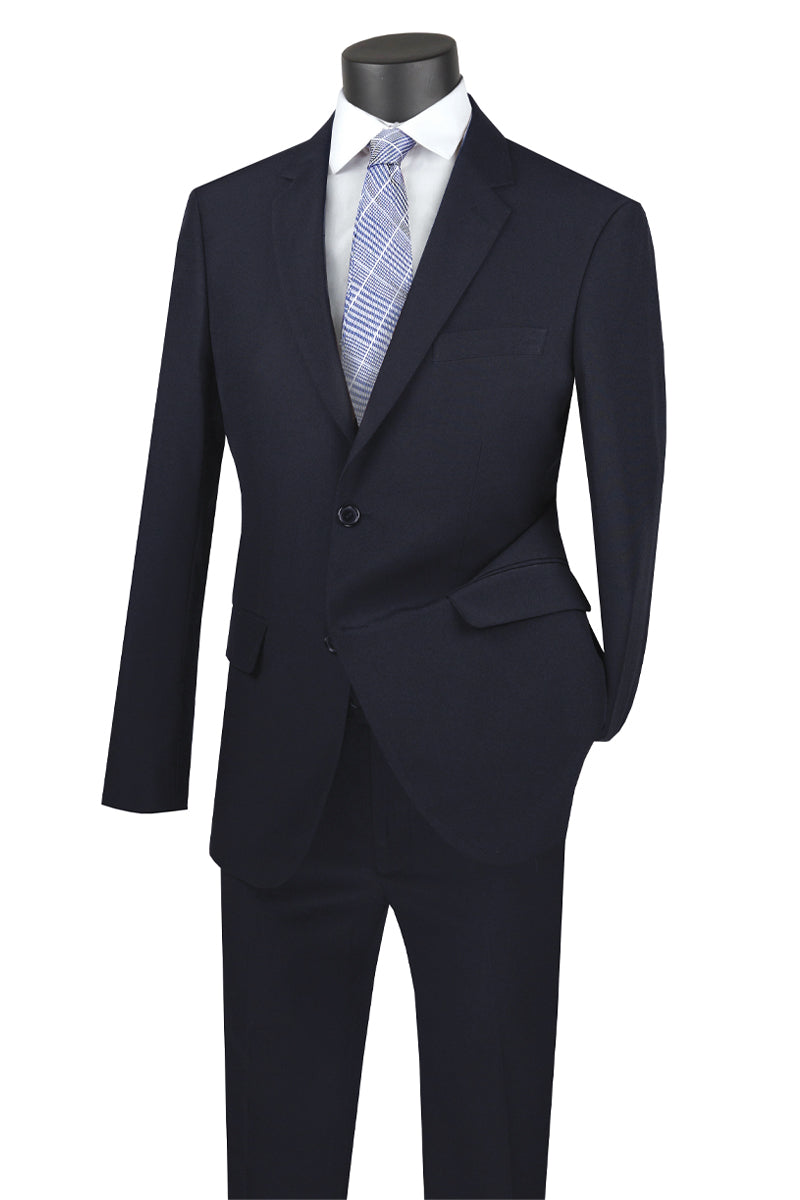 Mens Basic 2 Button Classic Fit Rayon Fabric Suit in Navy