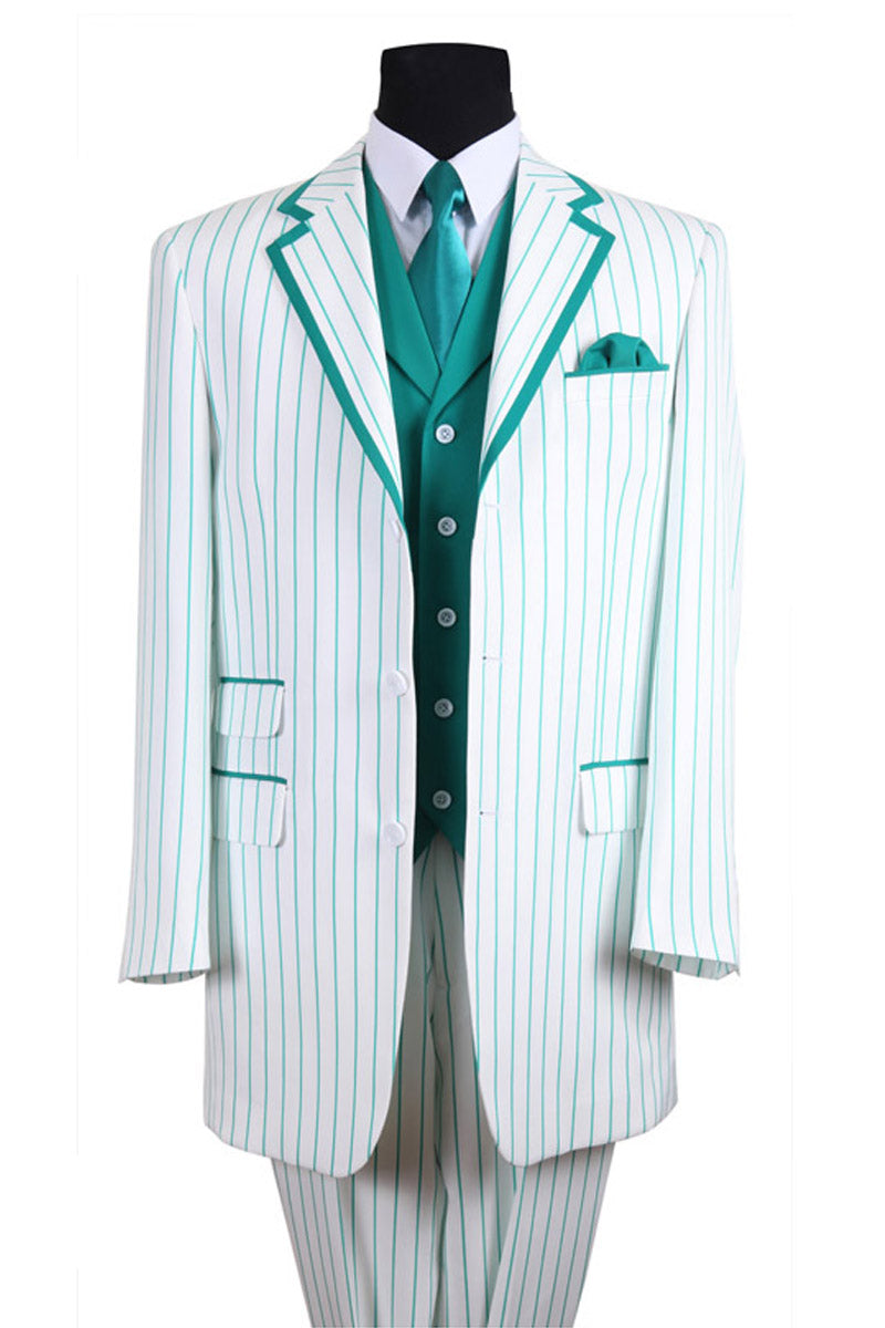 Mens Vested Contrast Stripe Fashion Suit in White/Turquoise 1 5908V-White/Turquoise-38R  - from alligatorwarehouse.com