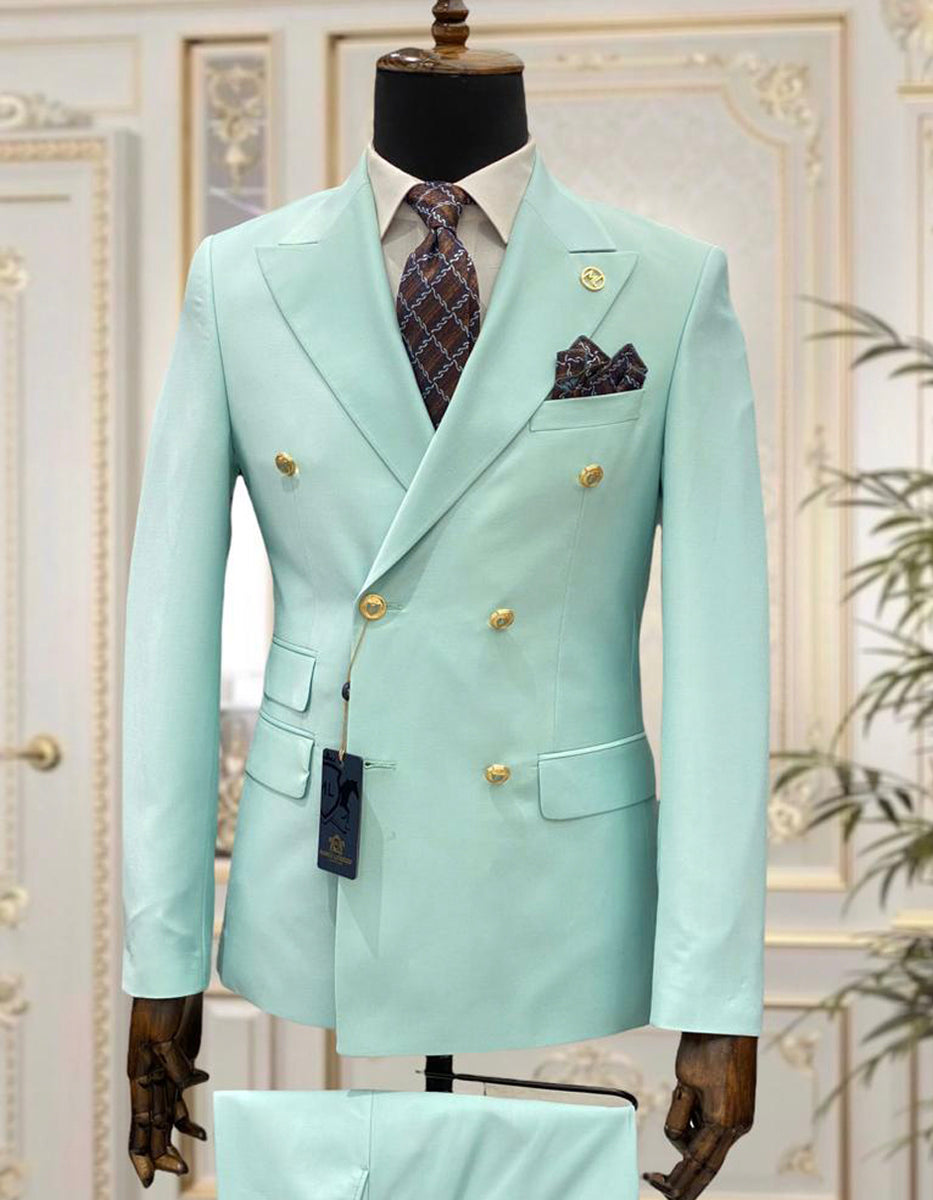 Mint green double breasted on sale suit