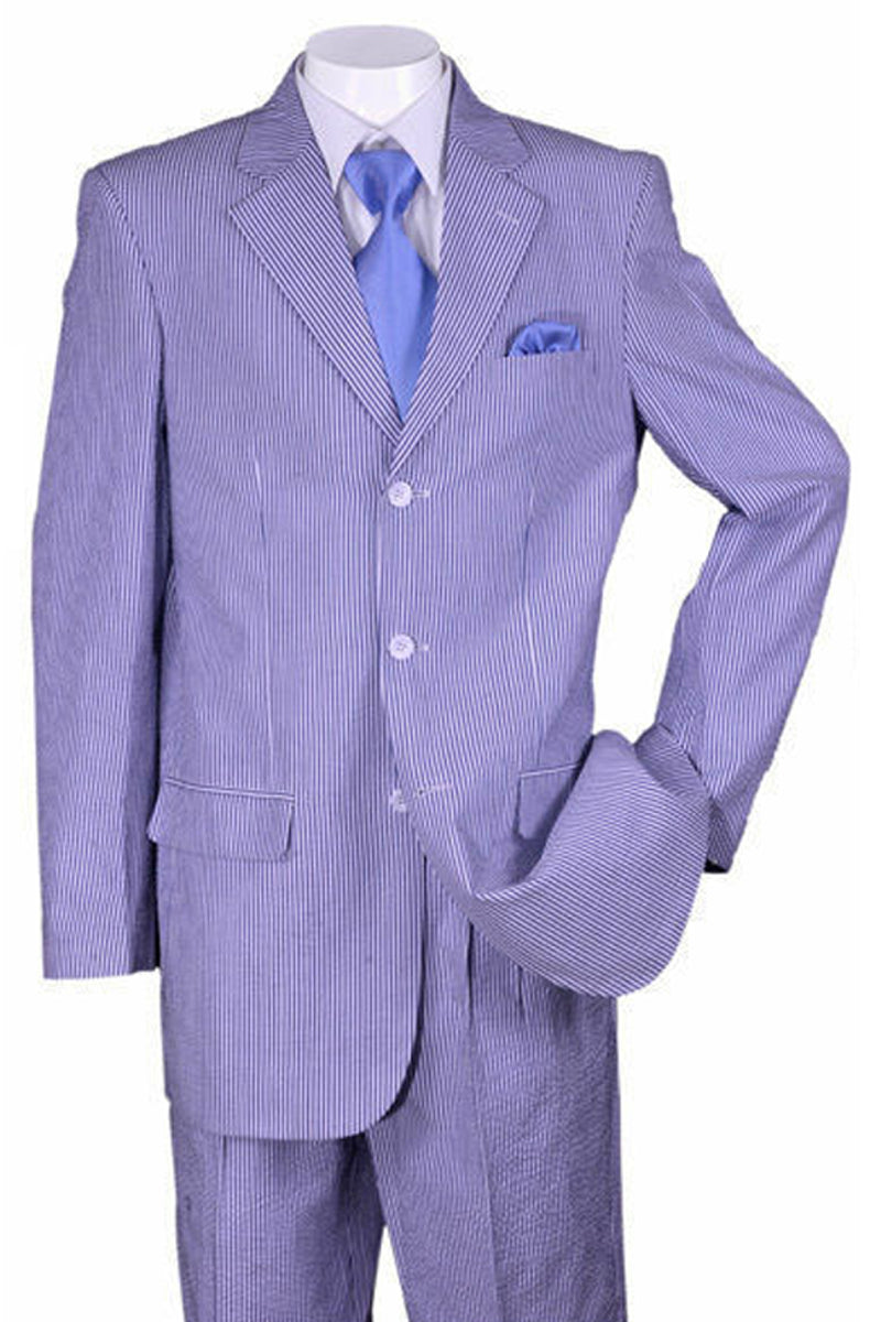 Mens 3 Button 2PC Summer Seersucker Suit inBlue