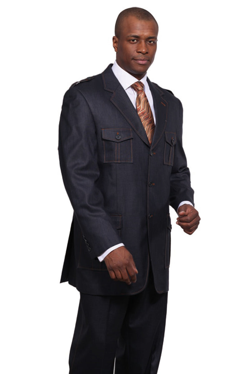 Mens 3 Button French Front Peak Lapel Suit in Black 1 5605-Black-38R  - from alligatorwarehouse.com