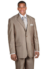 Mens Classic 2 Button Suit with Lapel Trim in Light Brown