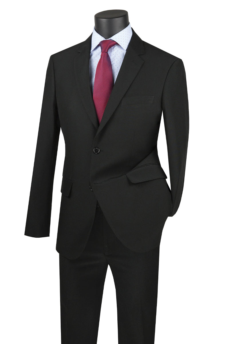 Mens Basic 2 Button Classic Fit Rayon Fabric Suit in Black