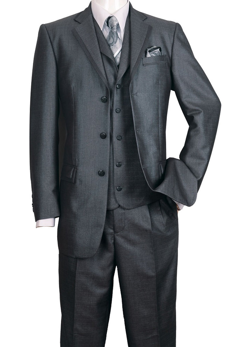 Mens 3 Button Vested Fashion Suit with Lapel Trim in Black 1 5909V -Black-38R  - from alligatorwarehouse.com