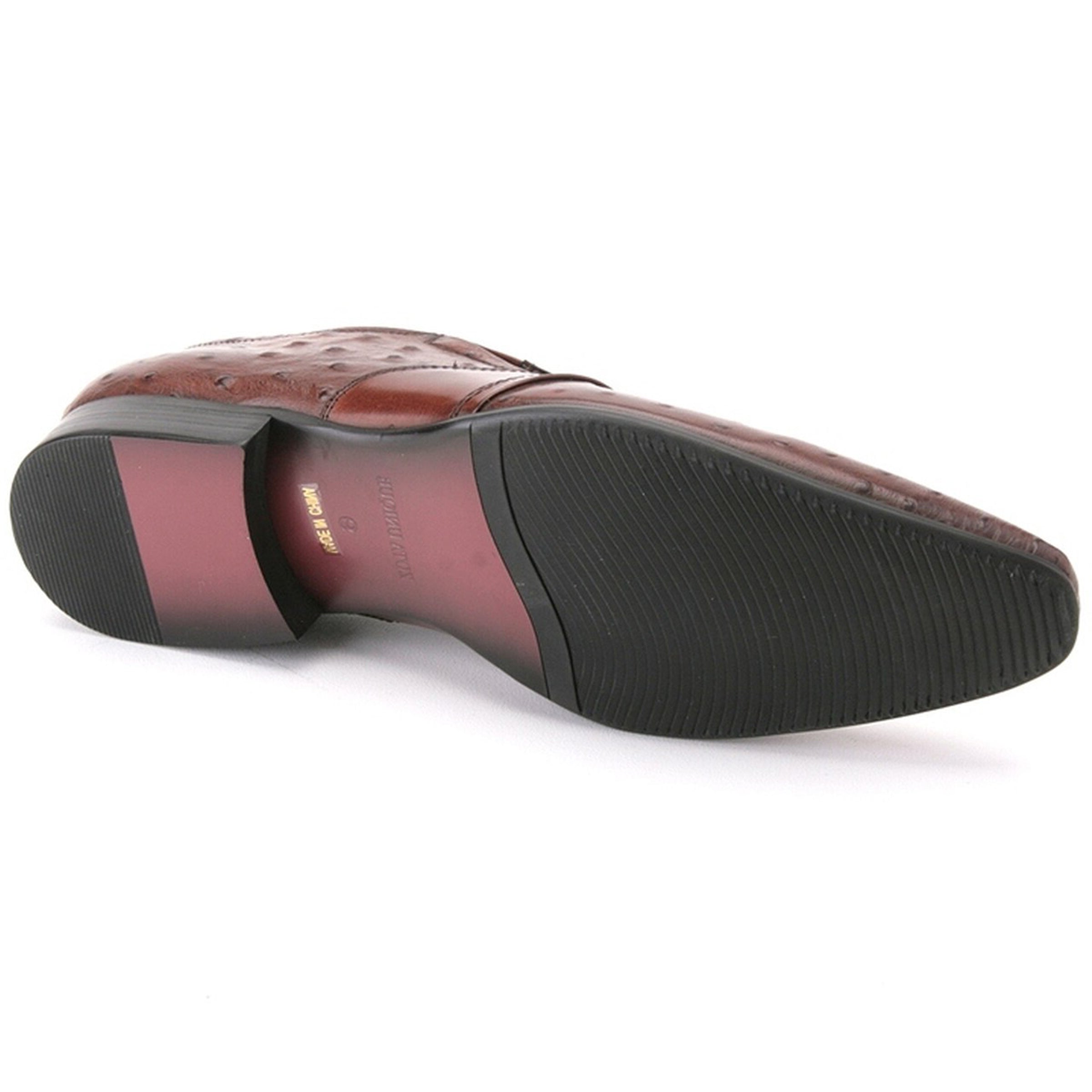 Mens Zota Leather Ostrich Print Slip On Loafer Dress Shoe in Brown 2 hf40-a703-brown-8  - from alligatorwarehouse.com