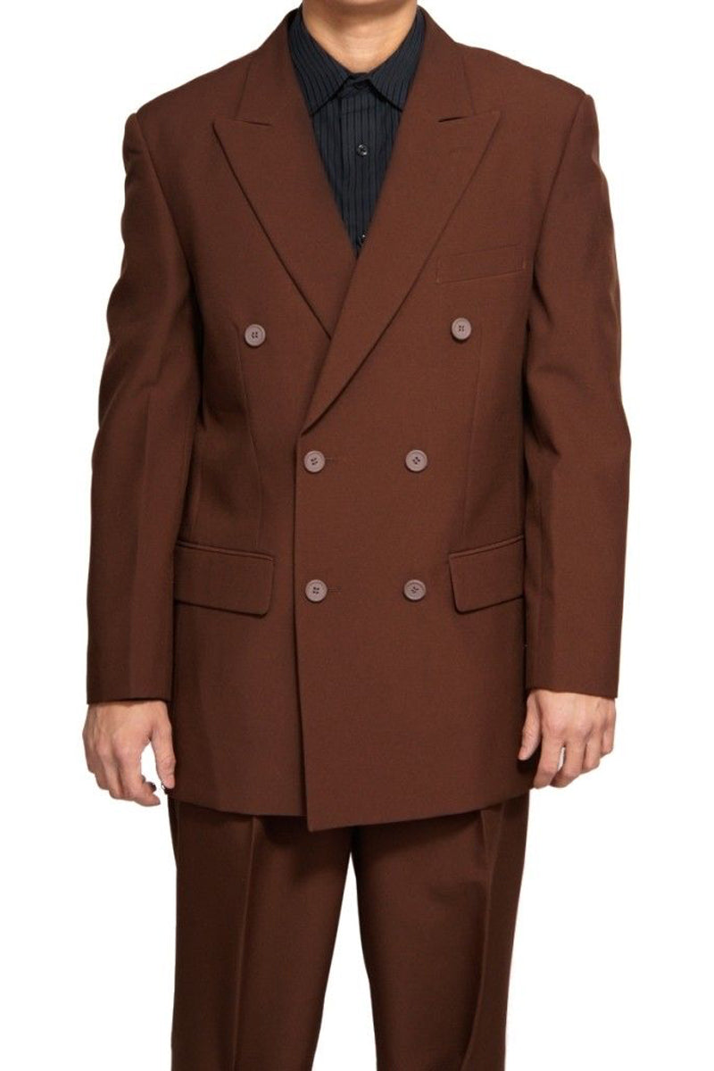 Mens Classic Rayon Fabric Double Breasted Suit in Brown