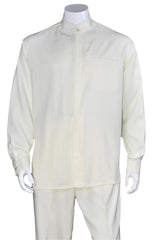 Mens Long Sleeve Mandarin Collar Casual Leisure Set in Cream