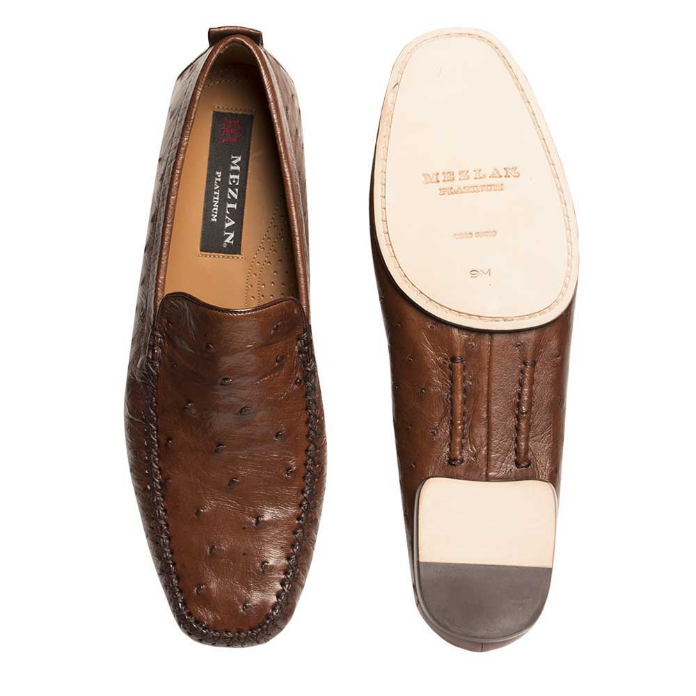 Mens Mezlan Rollini Ostrich Quill  Dress Shoe Loafer in Brown 2   - from alligatorwarehouse.com