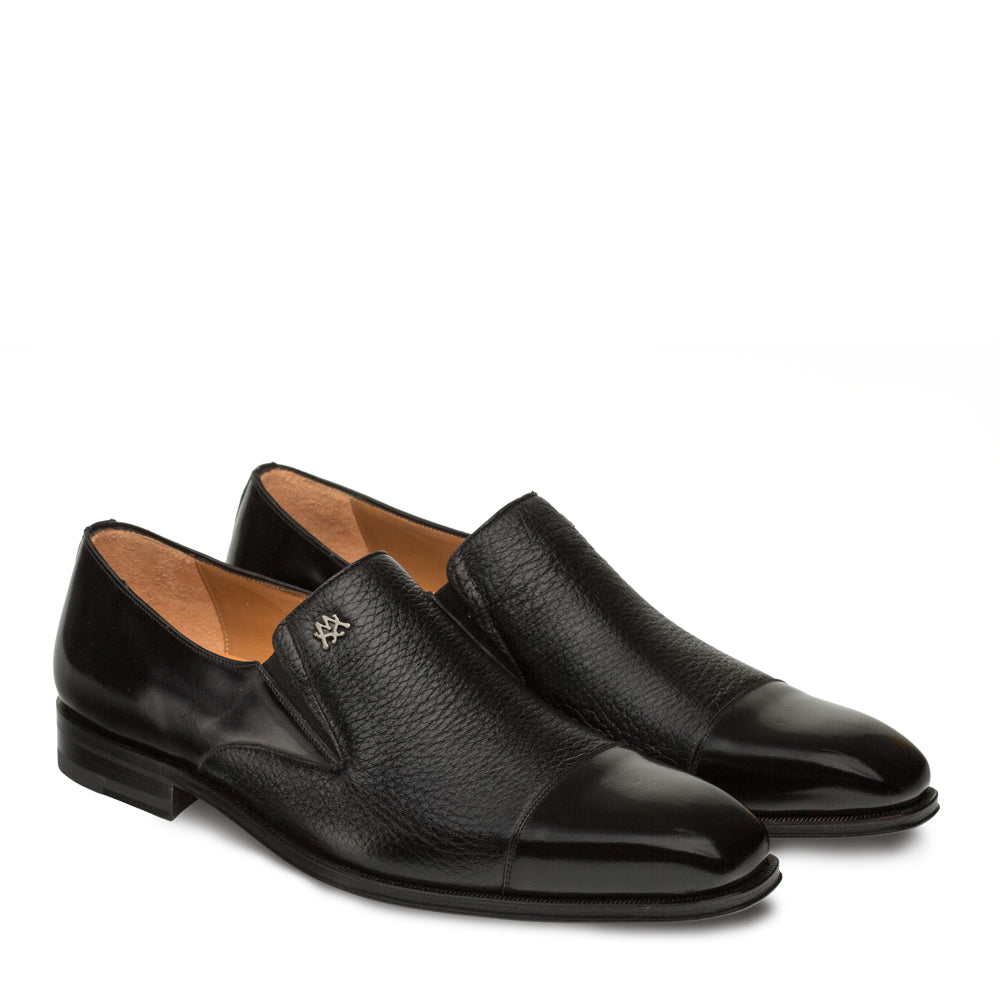 Mens Mezlan Milani Calf & Deerskin Cap Toe Slip on Loafer Dress Shoe in Black 4   - from alligatorwarehouse.com