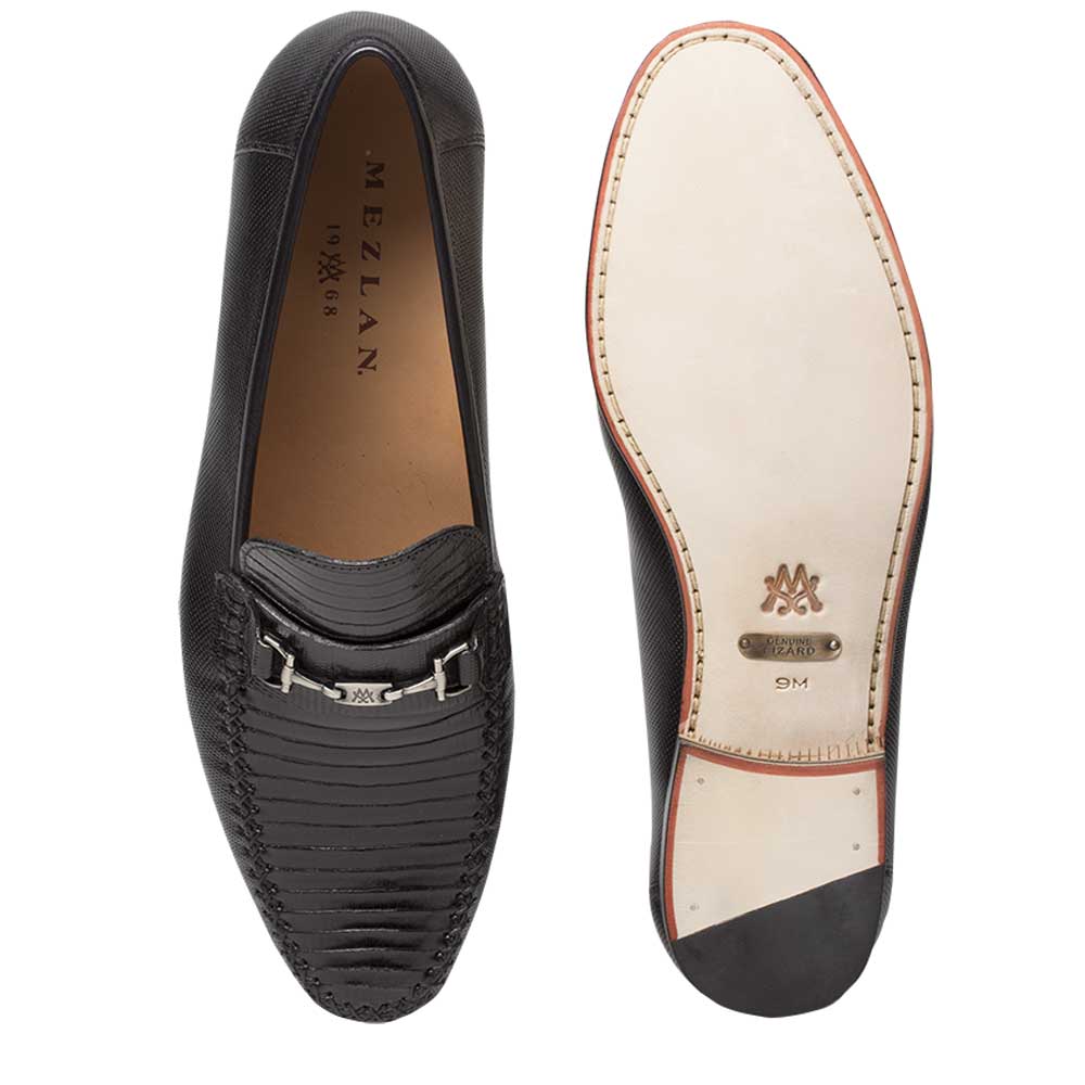 Mens Mezlan Sileno Lizard Moccasin Loafer Dress Shoe in Black 2   - from alligatorwarehouse.com