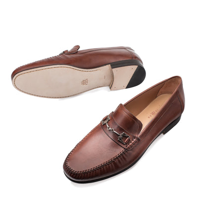 Mens Mezlan Brussels Metal Ornament Calfskin Loafer Dress Shoe in Tan 2   - from alligatorwarehouse.com