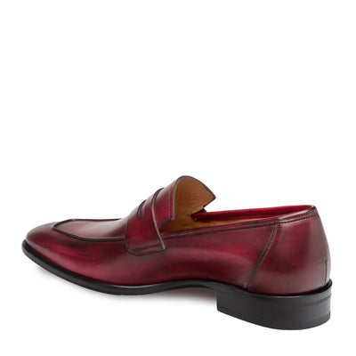 Mens Mezlan Classic Calfskin Slip on Penny Loafer Dress Shoe in Burgundy 3   - from alligatorwarehouse.com