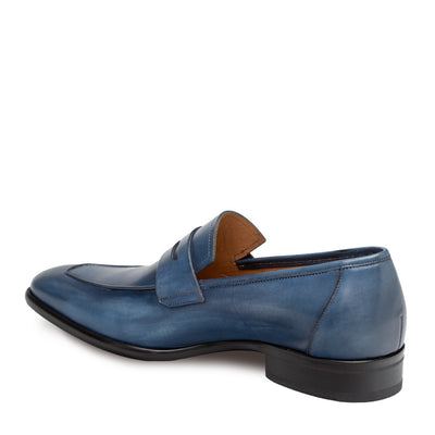 Mens Mezlan Classic Calfskin Slip on Penny Loafer Dress Shoe in Blue 3   - from alligatorwarehouse.com
