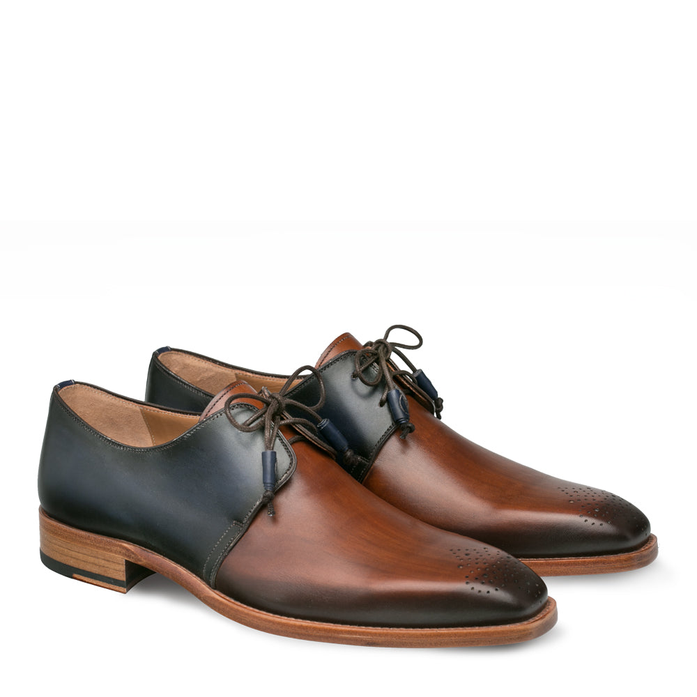 Mens Mezlan Montes Calfskin Two Tone Dress Shoe in Navy & Cognac 4   - from alligatorwarehouse.com