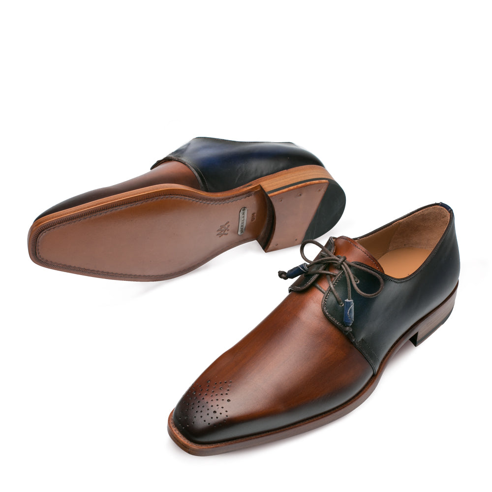 Mens Mezlan Montes Calfskin Two Tone Dress Shoe in Navy & Cognac 2   - from alligatorwarehouse.com