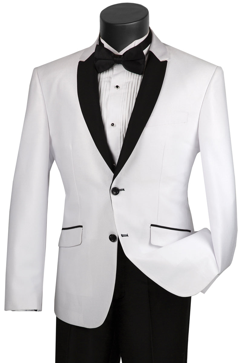 Mens 2 Buttton Slim Contrast Peak Lapel Tuxedo in White 9 SO1S2PS-1_WHITE_40S  - from alligatorwarehouse.com