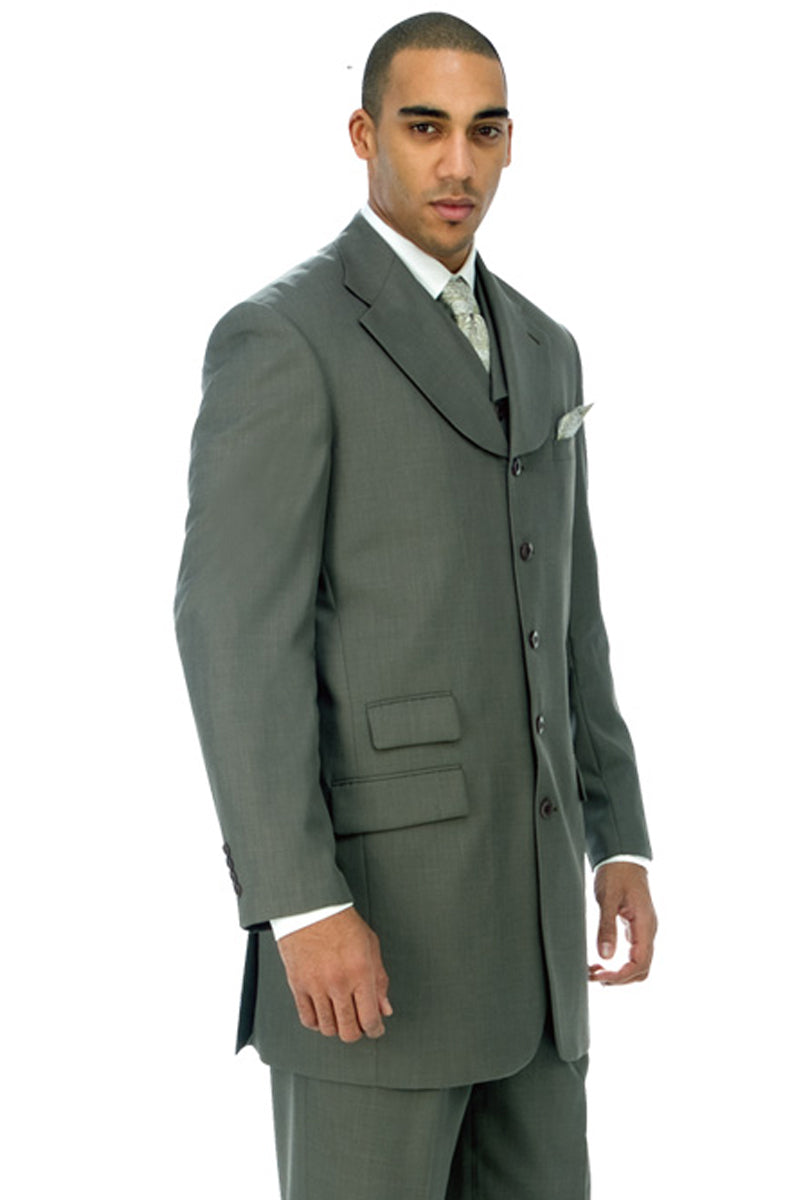 Mens Vested 5 Button Wide Notch Lapel Suit in Olive 1 2908V-Olive-38R  - from alligatorwarehouse.com