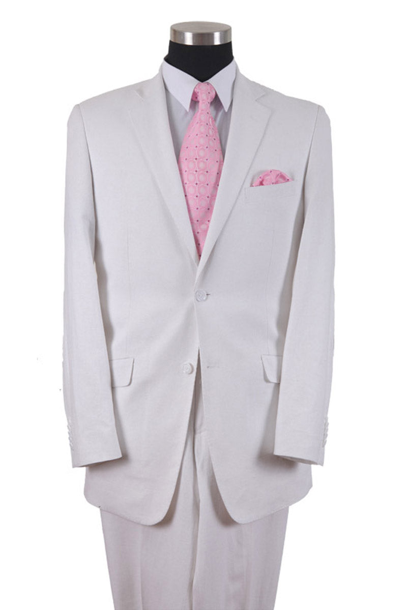 Mens 2 Button 100% White Linen Suit